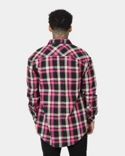 Saint Morta Prima Long Sleeve Flannel Shirt Black/Pink -Fashion Clothing Store 02020574 YB025 mens 0040