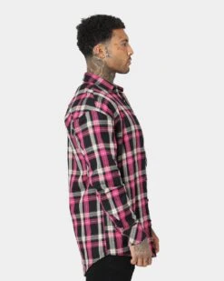 Saint Morta Prima Long Sleeve Flannel Shirt Black/Pink -Fashion Clothing Store 02020574 YB025 mens 0050