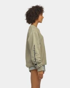 Champion Rev Weave Multi Script Crew American Khaki -Fashion Clothing Store 02025357 YA108 womens 060