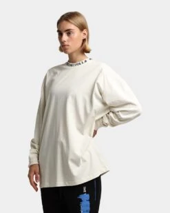 BEENTRILL Logo Rib Long Sleeve T-Shirt Off White