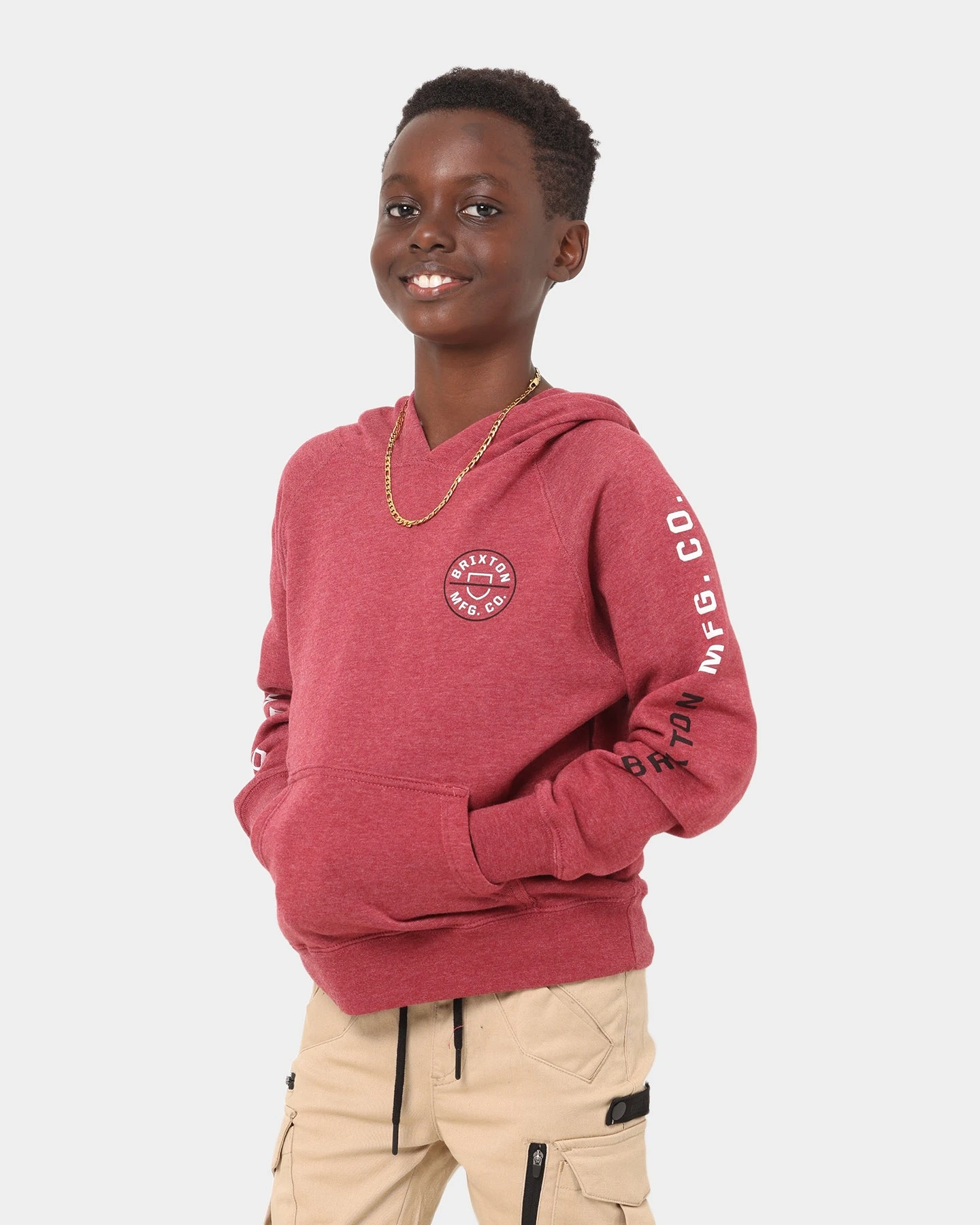 Brixton Kid's Crest Pullover Hoodie Dark Brick 3 Brixton Kid's Crest Pullover Hoodie Dark Brick