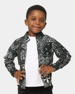 Lil Homme Kids' Bandana Ultra Flannel Shirt Black/White