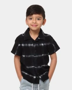 EN ES Kids Kids' Freyed Button Up Short Sleeve Shirt Black/White