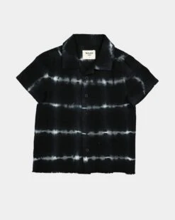 EN ES Kids Kids' Freyed Button Up Short Sleeve Shirt Black/White -Fashion Clothing Store 02033180 YB012 default 0080