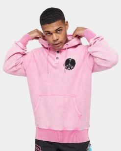 Carre Peace Button Up Hoodie Washed Pink