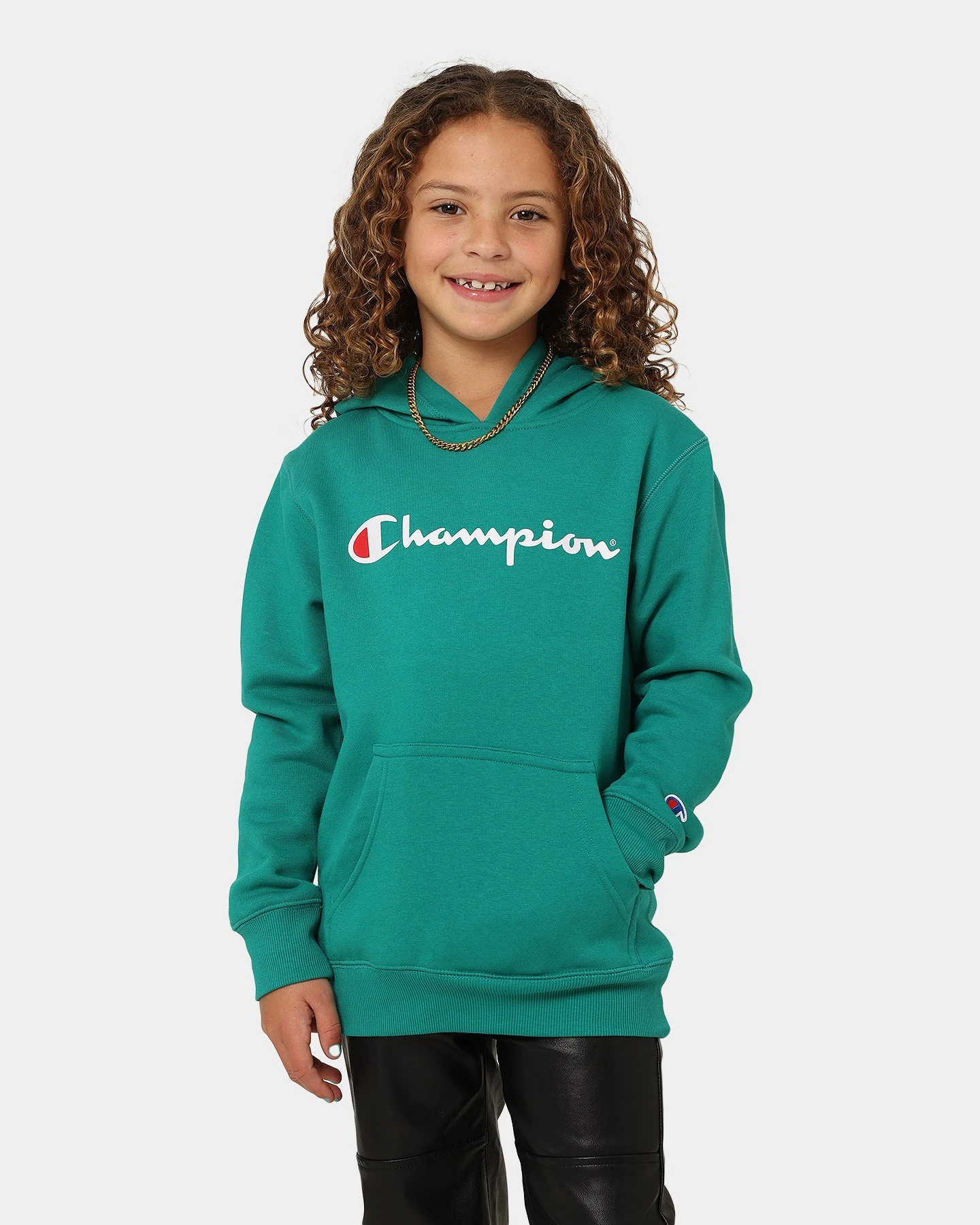 Champion Kids' Script Hoodie Lush Forest 3 Champion Kids' Script Hoodie Lush Forest