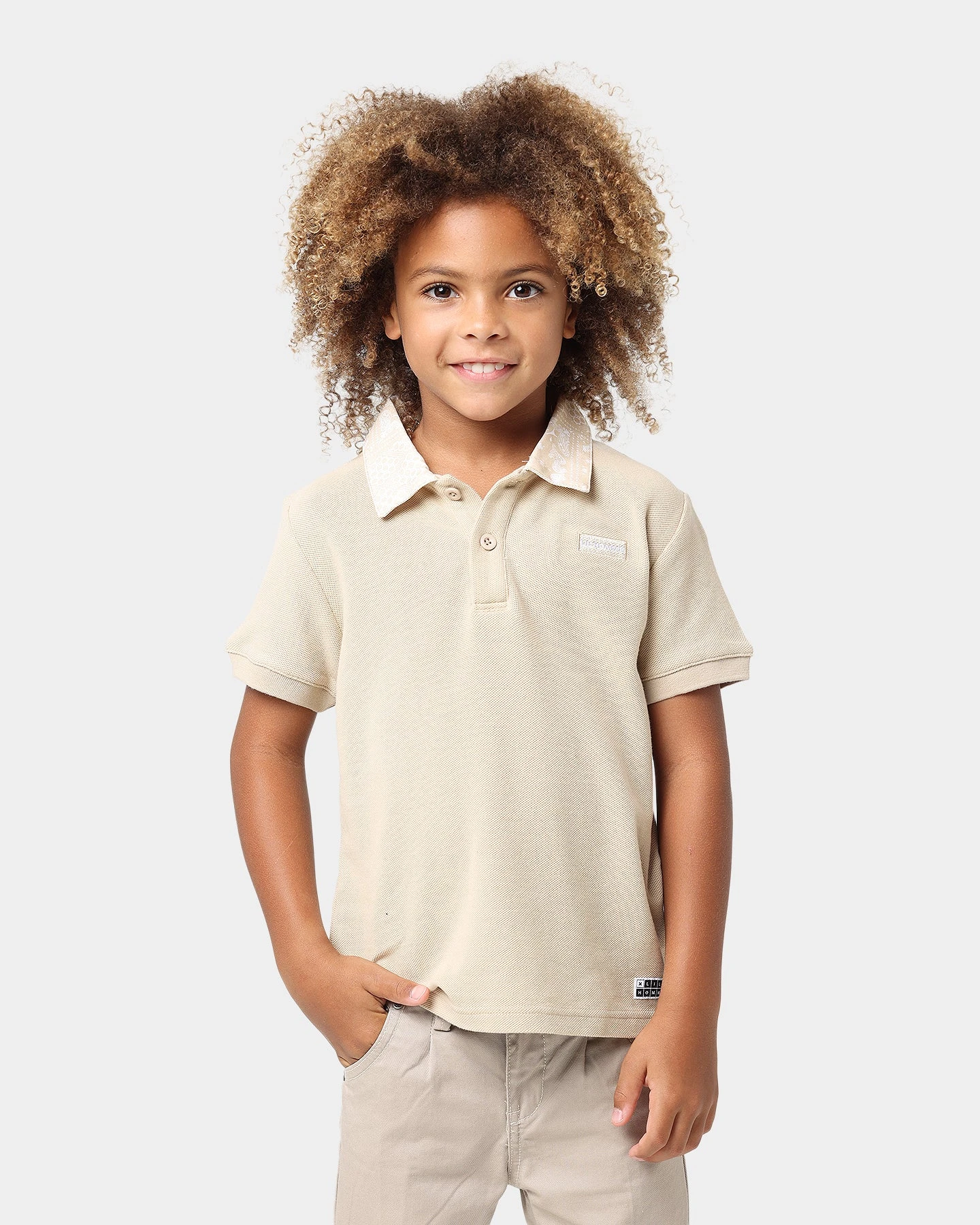 Lil Homme Bandana Ultra Short Sleeve Polo T-Shirt Stone 3 Lil Homme Bandana Ultra Short Sleeve Polo T-Shirt Stone