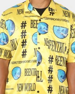 BEENTRILL New World Short Sleeve Bowling Shirt Yellow -Fashion Clothing Store 02036152 YY001 mens 0030