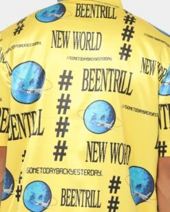 BEENTRILL New World Short Sleeve Bowling Shirt Yellow -Fashion Clothing Store 02036152 YY001 mens 0040