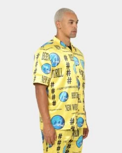 BEENTRILL New World Short Sleeve Bowling Shirt Yellow -Fashion Clothing Store 02036152 YY001 mens 0050