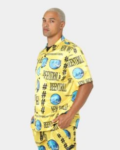 BEENTRILL New World Short Sleeve Bowling Shirt Yellow -Fashion Clothing Store 02036152 YY001 mens 0060