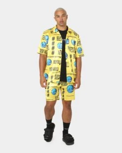 BEENTRILL New World Short Sleeve Bowling Shirt Yellow -Fashion Clothing Store 02036152 YY001 mens 0070