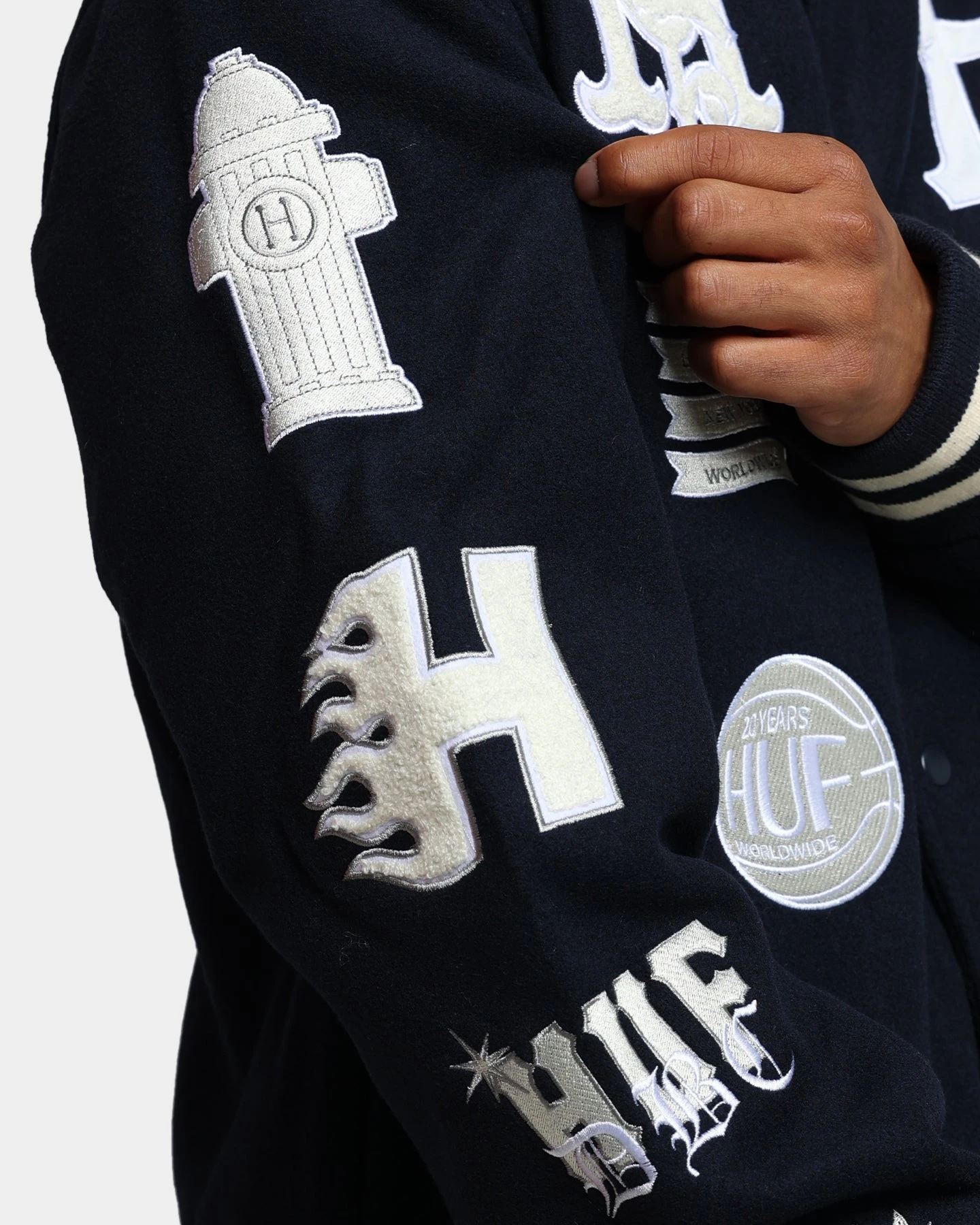 HUF 20 Year Classic H Varsity Jacket Navy 10 HUF 20 Year Classic H Varsity Jacket Navy - Image 8