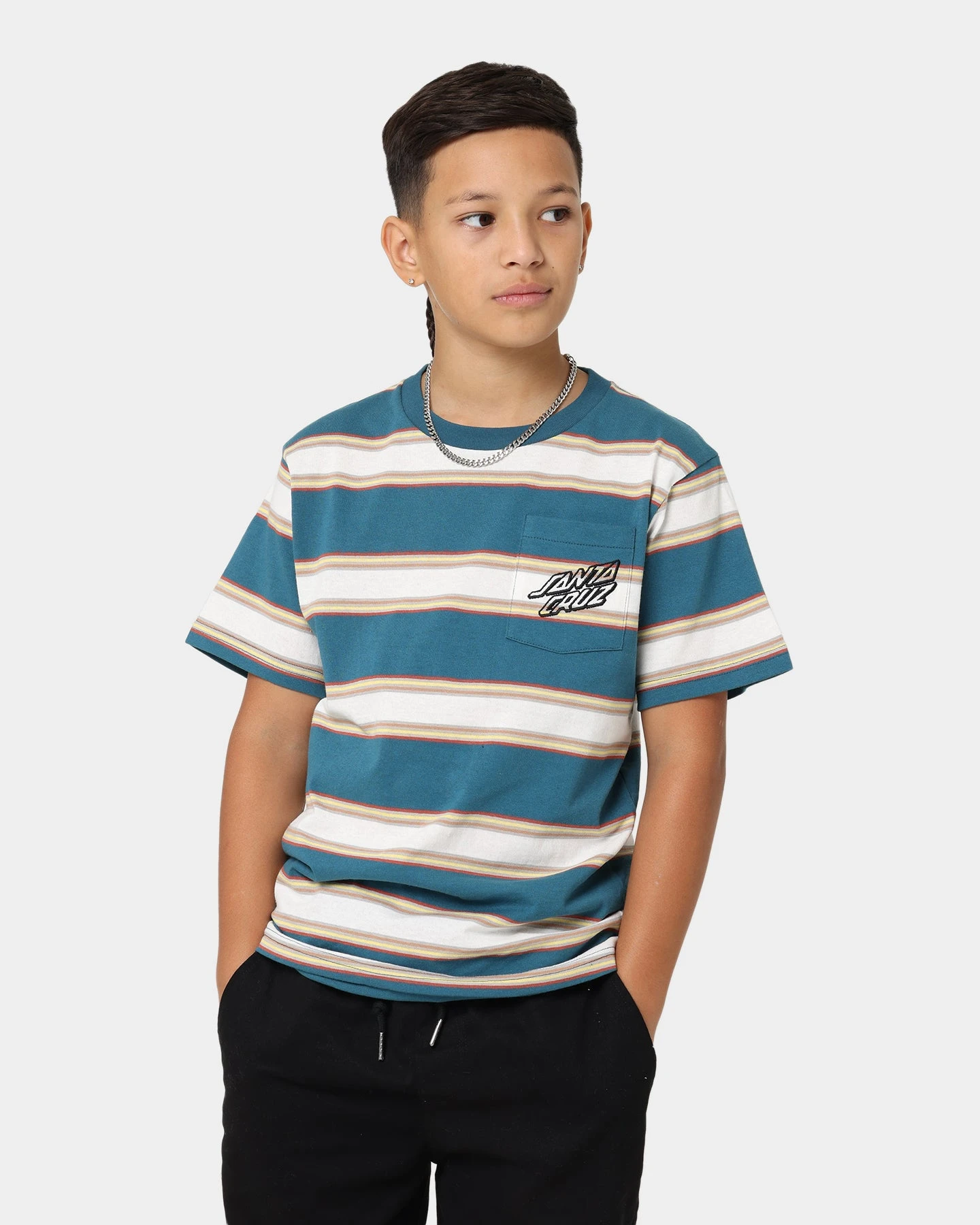 Santa Cruz Kids' Pocket Stripe Yarn Dye T-Shirt Navy Stripe 3 Santa Cruz Kids' Pocket Stripe Yarn Dye T-Shirt Navy Stripe
