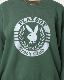 Playboy Women's Bunny Track Club Oversized Crewneck Emerald -Fashion Clothing Store 02039422 YE078 womens 0030