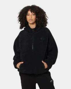 Stussy Women's Jensen Quarter Zip Sherpa Hoodie Black