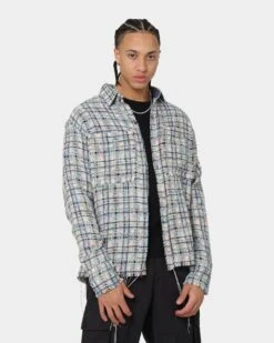 MNML Raw Edge Flannel Shirt Blue/White