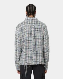 MNML Raw Edge Flannel Shirt Blue/White -Fashion Clothing Store 02040126 YX095 mens 0040