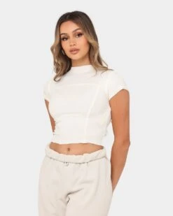 Joah Brown Women's Contrast Stitch Crop T-Shirt Bone