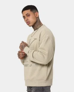 Calvin Klein High Shine CK Institution Crewneck Wheat Fields -Fashion Clothing Store 02041637 YX414 mens 0060