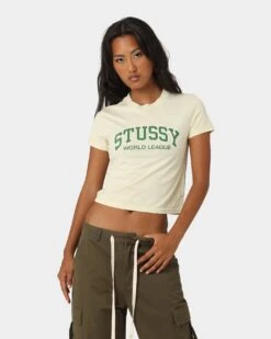 Stussy Women's World League Slim T-Shirt Pigment Cream