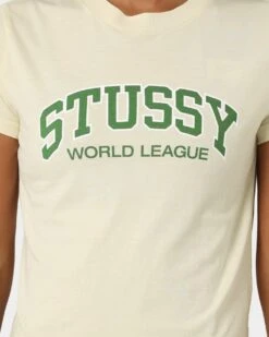 Stussy Women's World League Slim T-Shirt Pigment Cream -Fashion Clothing Store 02042265 YP168 womens 030