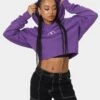 Crooks & Castles Women's CC Logo Oversized Crop Hoodie Purple -Fashion Clothing Store 02043004 YP200 womens 0010
