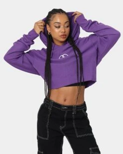 Crooks & Castles Women's CC Logo Oversized Crop Hoodie Purple