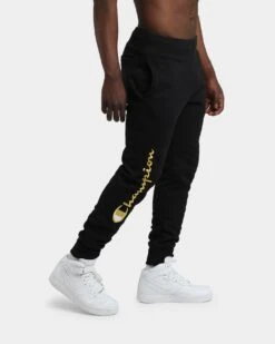 CHAMPION REV WEAVE SCRIPT JOGGER BLACK/GOLD -Fashion Clothing Store 03003690 YB003 mens 0050