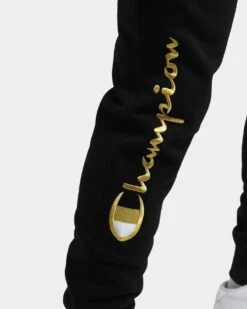 CHAMPION REV WEAVE SCRIPT JOGGER BLACK/GOLD -Fashion Clothing Store 03003690 YB003 mens 0070