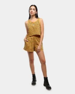 Stussy Women's Cole High Waisted Shorts Ochre/Black -Fashion Clothing Store 03004008 YO028 womens 00026