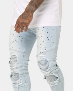 Sik Silk Riot Biker Denim Jeans Washed Blue -Fashion Clothing Store 03006923 YW645 mens 0030