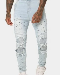 Sik Silk Riot Biker Denim Jeans Washed Blue -Fashion Clothing Store 03006923 YW645 mens 0040