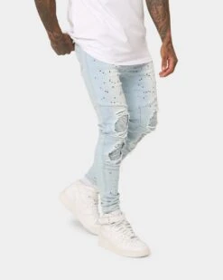 Sik Silk Riot Biker Denim Jeans Washed Blue -Fashion Clothing Store 03006923 YW645 mens 0050