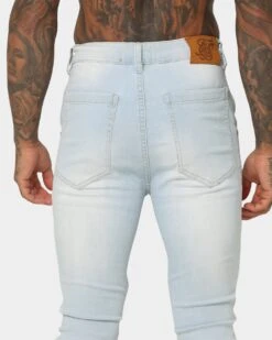Sik Silk Riot Biker Denim Jeans Washed Blue -Fashion Clothing Store 03006923 YW645 mens 0080