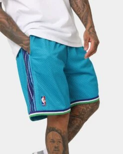 Mitchell & Ness Charlotte Hornets '99-00 Road Swing Shorts Teal -Fashion Clothing Store 03008183 YT200 mens 0040