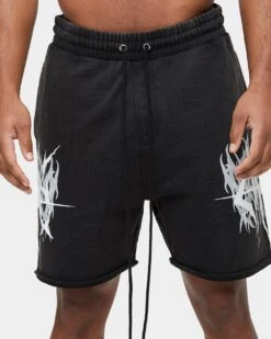 Carre Metalle Distressed Sweat Shorts Washed Black -Fashion Clothing Store 03008515 YW607 mens 0070