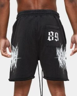 Carre Metalle Distressed Sweat Shorts Washed Black -Fashion Clothing Store 03008515 YW607 mens 0080
