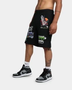 HUF X Marvel Smash Up Fleece Shorts Black -Fashion Clothing Store 03008582 YB001 mens 0060