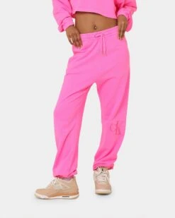 Calvin Klein Women's Acid Wash CK Jogger Pants Neon Pink