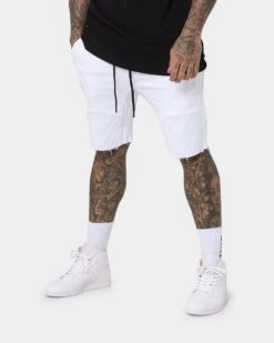 Saint Morta United Distressed Biker Shorts White