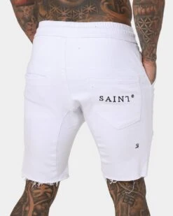 Saint Morta United Distressed Biker Shorts White -Fashion Clothing Store 03009876 YW100 mens 080