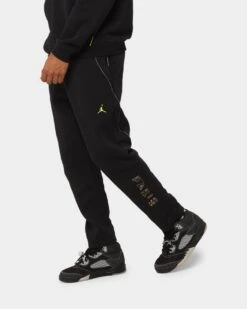 Jordan X Paris Saint-Germain Fleece Pants Black/Tour Yellow -Fashion Clothing Store 03010278 YD414 mens 0060
