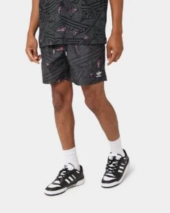 Adidas Trefoil All Over Print Swim Shorts Black/Grey Sox