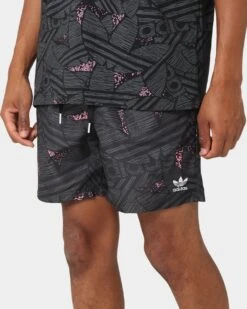 Adidas Trefoil All Over Print Swim Shorts Black/Grey Sox -Fashion Clothing Store 03010372 YD493 mens 0040