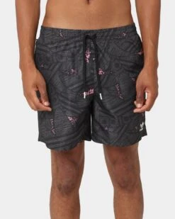 Adidas Trefoil All Over Print Swim Shorts Black/Grey Sox -Fashion Clothing Store 03010372 YD493 mens 0070