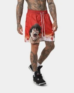 Goat Crew X Baki Hanma Baki Mesh Shorts Burnt Orange -Fashion Clothing Store 03010567 YO238 mens 0050