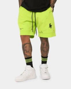 Saint Morta Rags Fleece Shorts Neon Green