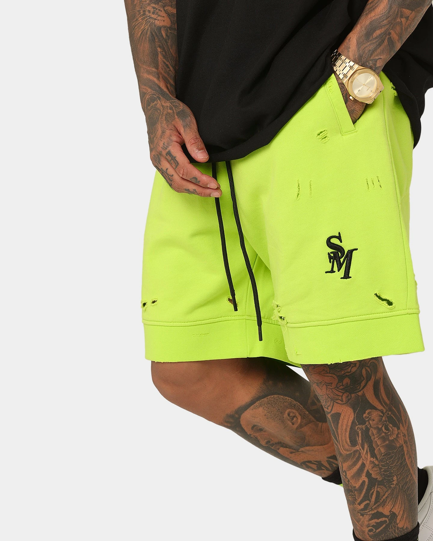 Saint Morta Rags Fleece Shorts Neon Green 6 Saint Morta Rags Fleece Shorts Neon Green - Image 4