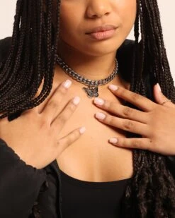 Raising Hell Women's 14" Cuban Butterfly Choker White Gold 13 Raising Hell Women's 14" Cuban Butterfly Choker White Gold -Fashion Clothing Store 06006805 YW101 womens 003